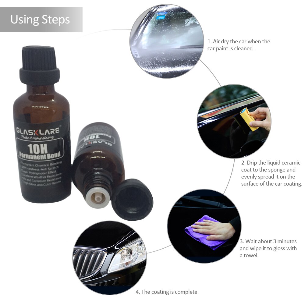 Revestimiento de vidrio y cerámica para coche, Nano cerámica impermeable para el cuidado de la pintura del coche, líquido antiarañazos, recubrimiento de vidrio súper hidrofóbico, 50ml: Default Title