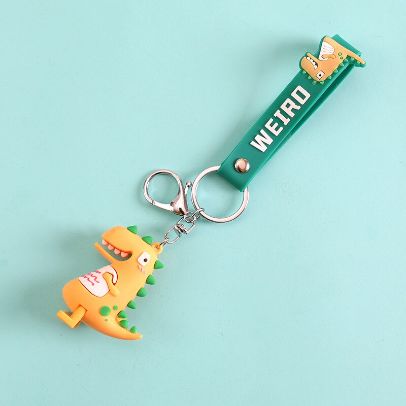 Online sława tendencja miękki Silcone mała lalka dinozaur brelok na klucze z motywem kreskówkowym pierścień pary kluczowa torebka z łańcuszkiem wisiorek: żółty