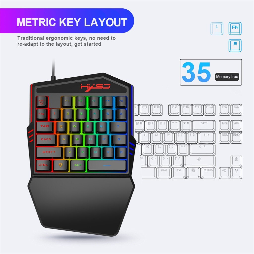 Ergonomic Multicolor Backlight One-Handed Game Keyboard Mouse Set 35 Keys 5500DPI Gamer Gaming Mouse Keyboard Combos z1212#4