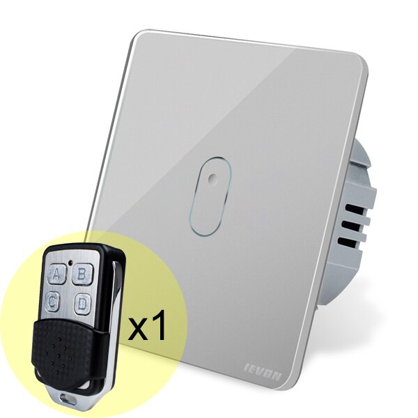 2 Gang remote control light Switch, black Glass Wireless remote control Switch, EU wall light switch touch remote control switch: gray 1gang remote