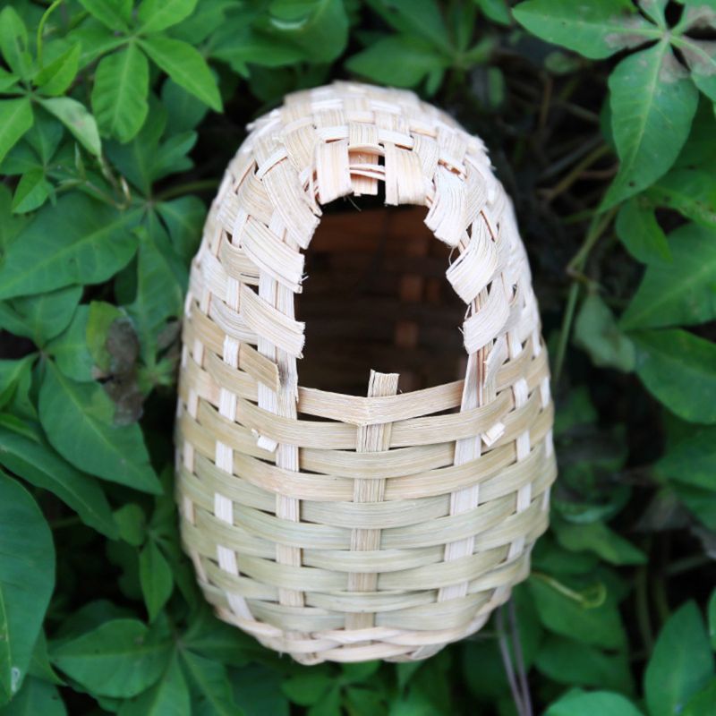 Bird Nest Natural Bamboo Bird House Hand Made Finch Hideout Cage Toy Outdoor Hut Shelter