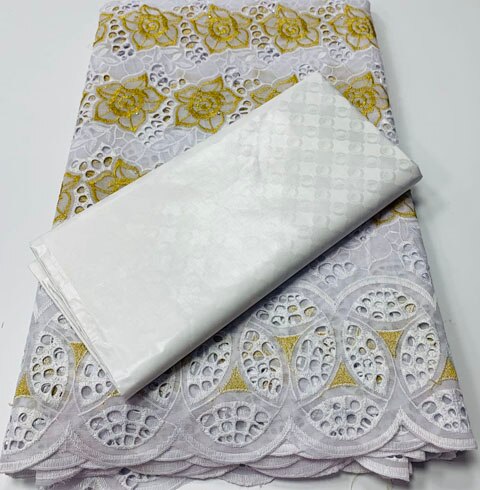  High  Dry Laces 2.5+2.5 Yards With Bazin Riche Fabric Swiss Voile Senegal African Wedding Bride Dress Dry Lace YA372