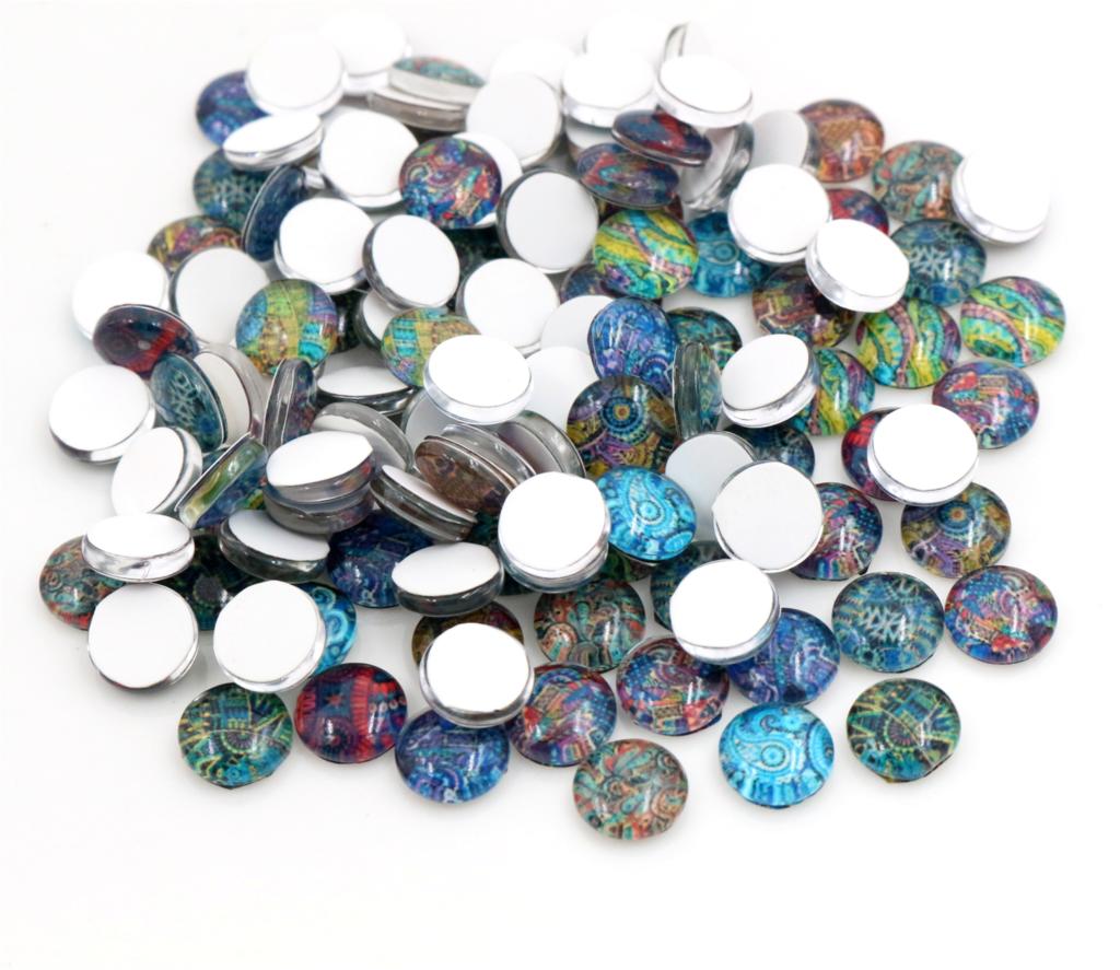 50pcs Glass Photo Cabochons - 8mm & 12mm Mixed Colors - Handmade Totem Style Jewelry Findings