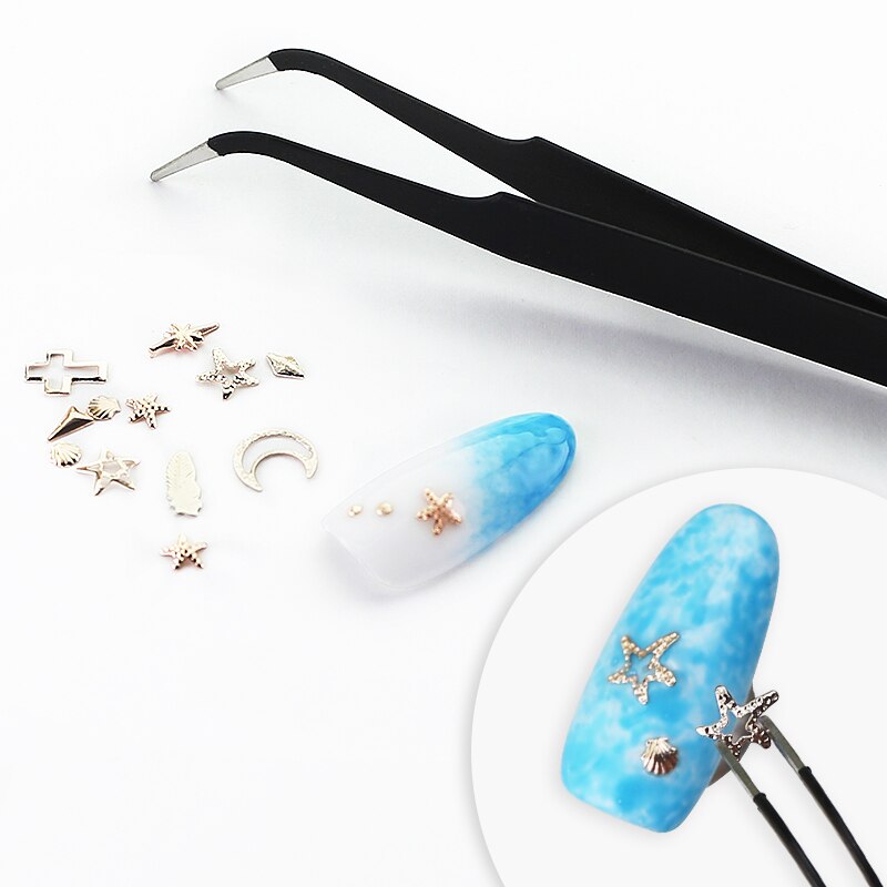 Clou beaute nail art pinsett rustfritt stål multifunksjon øyevippe pinsett buet chuck negler dekorasjonstang verktøy