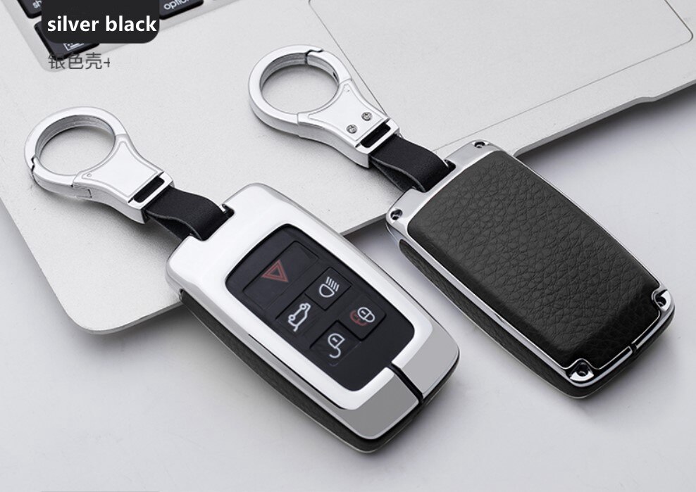 Autosleutel Geval Houder Sleutelhanger Voor Land Rover Range Rover Discovery 5 Sport Voor Jaguar Xel e-PACE: silver black