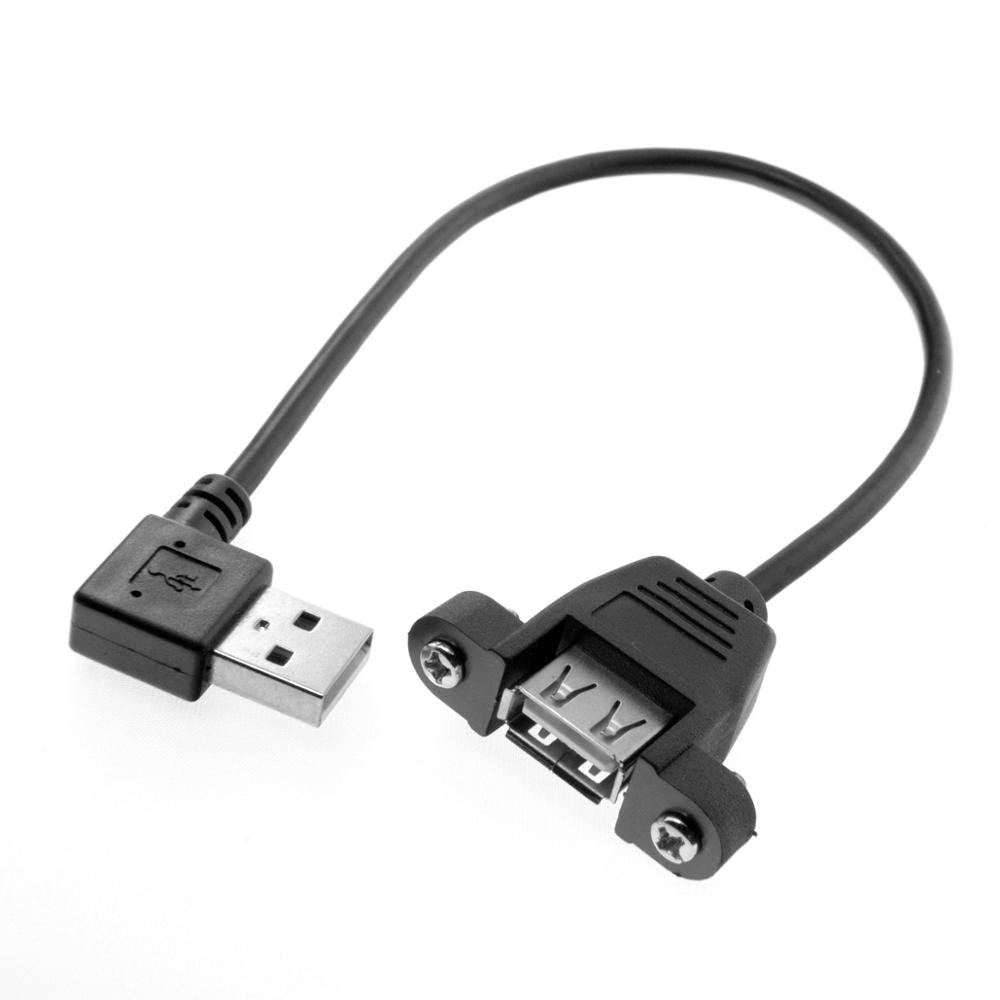 20 cm 90 Graden Links/Rechts Haaks USB 2.0 A Male Connector Verlengkabel Met Panel Mount gat