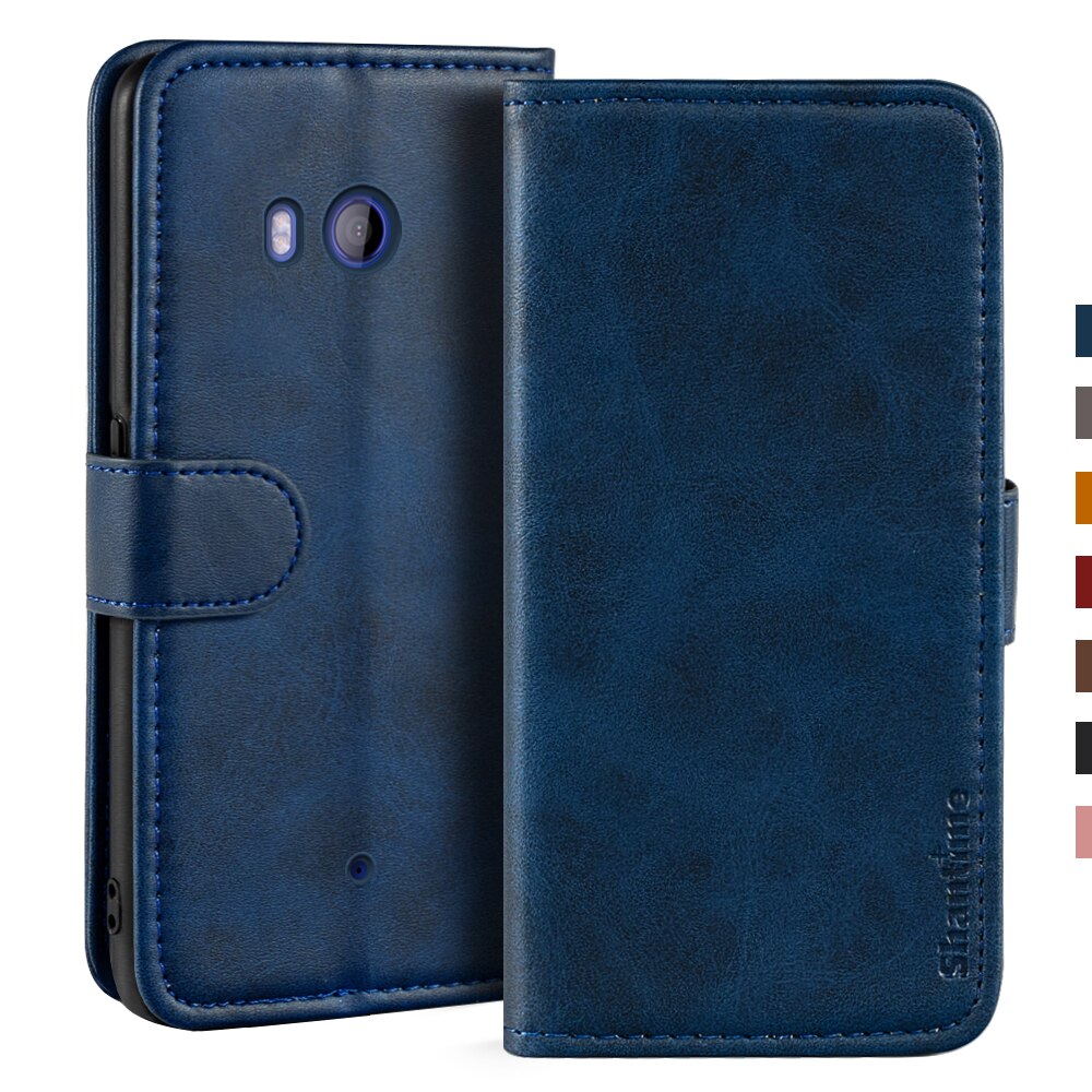 Funda magnética de cuero para HTC U11, carcasa con soporte para teléfono: Blue