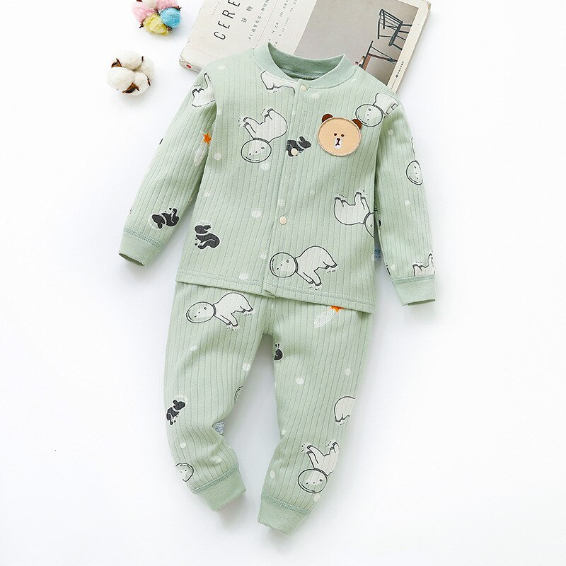 Herfst Kids Pyjama Animal Cartoon Nachtkleding Kids Peuter Baby Nachtkleding Jongens Meisjes Kleding Kinderkleding Set Winter Pyjama: green / 9m