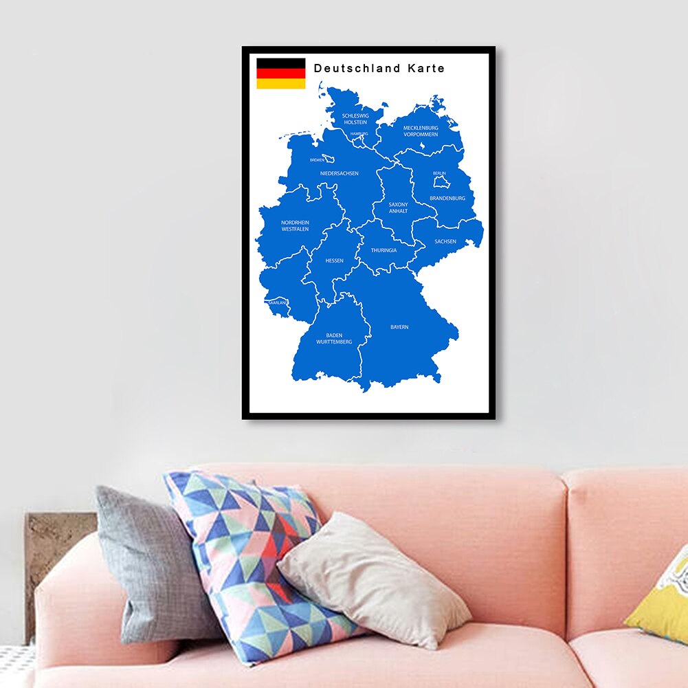 60*90cm Political Map of the Germany In German Wall Art Poster Canvas Painting Classroom Home Decoration School Supplies