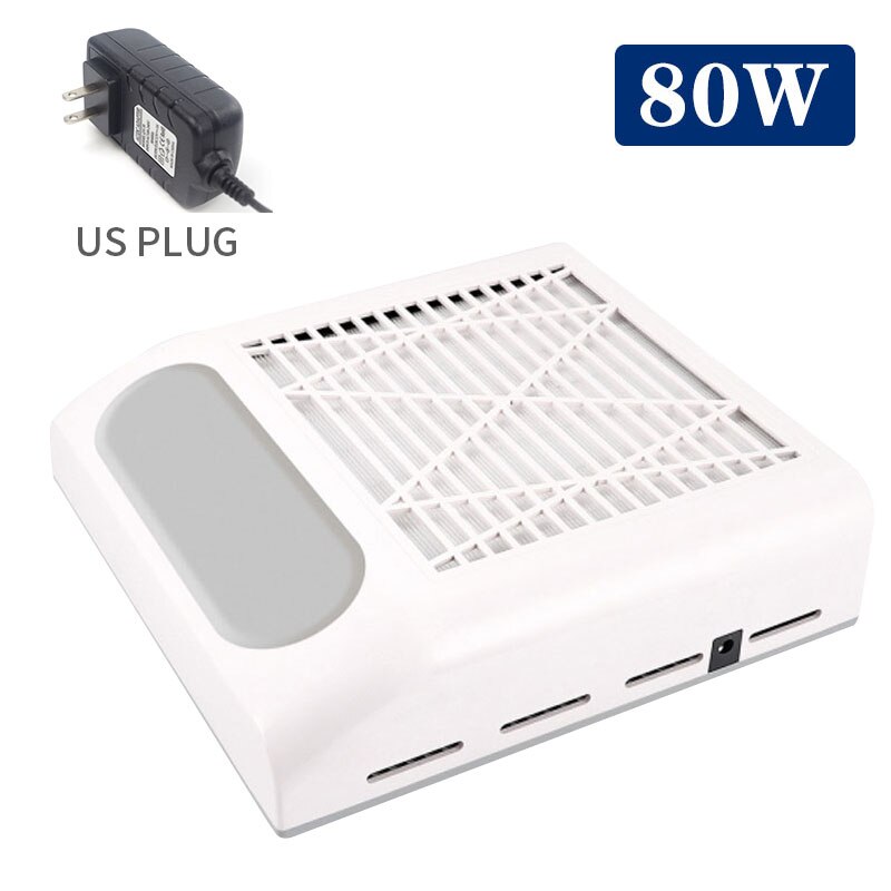 80W Sterke Nail Stofafzuiging Collector Stofzuiger Met Grote Power Ventilator Met Filter Nail Art Equipment Nail Voor manicure: US Plug white
