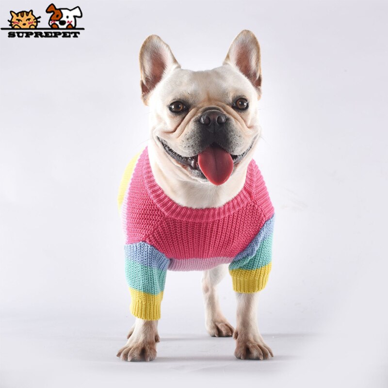 SUPREPET ropa de perro mascota perro multicolor suéter francés Bulldog perro de invierno de punto suéter para perros pequeños, perro de perro
