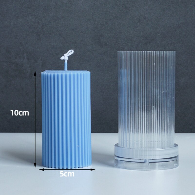 Classical Striped Roman Cylindrical Plastic Candle Mold Columnar Striped DIY Candle Holder Making Shape Candle Silicone: C 10X5cm