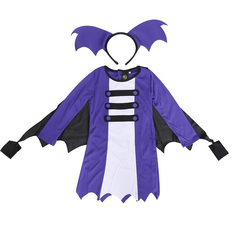 Barn flickor halloween fladdermus kostym klänning med cape huvudbonad cosplay kläder: 62 x 30cm