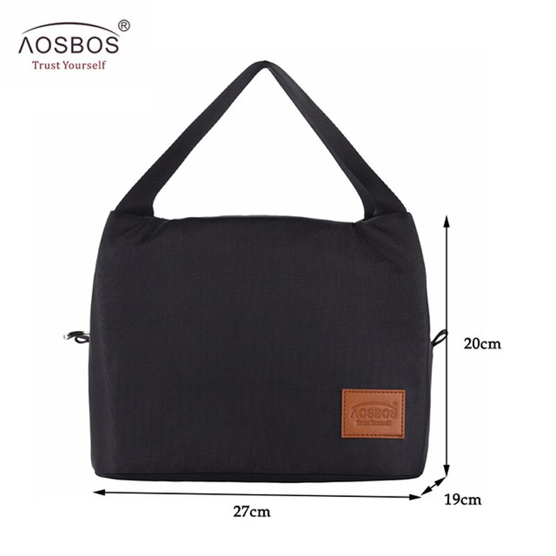 Aosbos Portable Thermal Lunch Bag for Women Kids Men Shoulder Food Picnic Cooler Boxes bags Insulated Tote Bag Storage Container: A818 black1