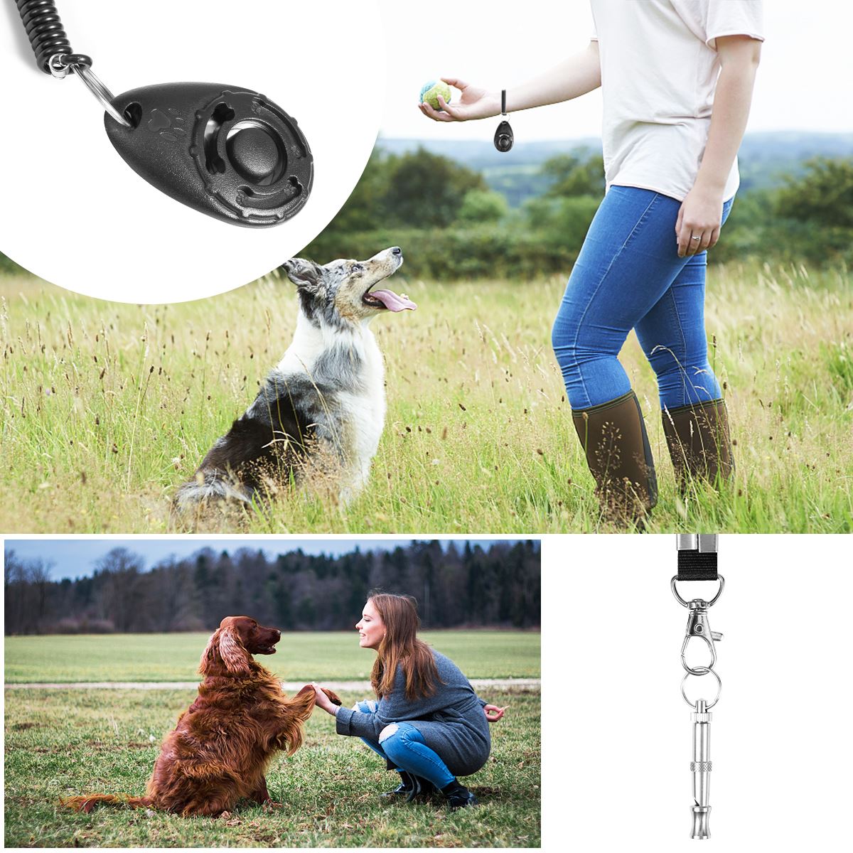 Hundetræningssæt justerbare hundedørklokker træningsklikerfløjte til dørhåndtag pottetræning/gå udenfor hundefløjte