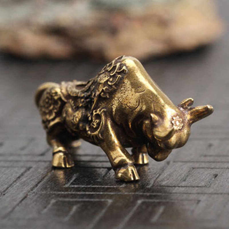 Vintage kobber dyr tyr ornament statue kobber miniaturer figurer skrivebord messing diy håndværk boligindretning tilbehør