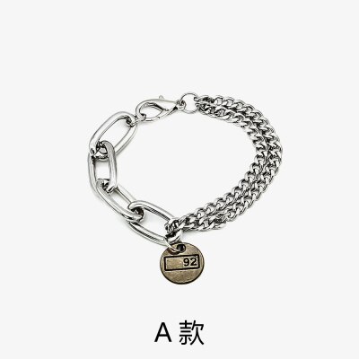 HUANZHI Silber Farbe Punk Armreif Klassische Hip Hop Harajuku Dicke Kette Dünne Doppel Anhänger Link Runde Armband Für Männer Schmuck: A