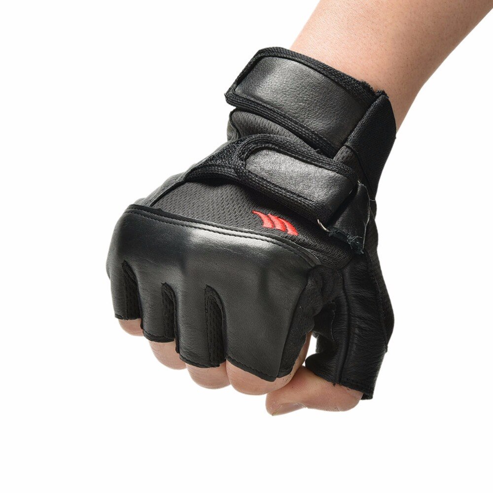 1 par svart pu läder styrketräning gym handskar träning handleds wrap sport träning träning fitness för män