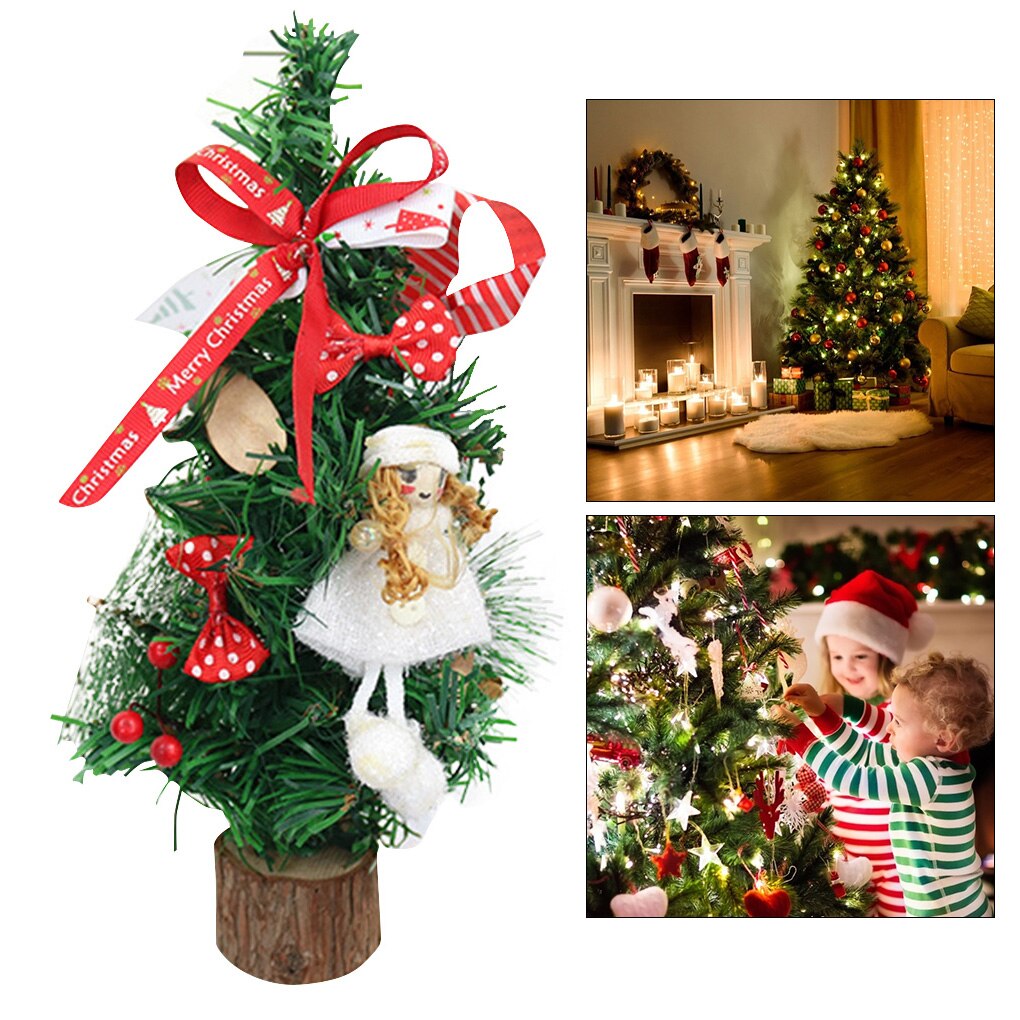 1Pc Mini Kerstboom Met Verlichting Kleine Accessoires Bow Bells Pine Cone Kerst Thuis Desktop Jaar Decoraties