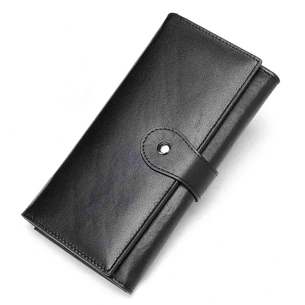 Billeteras para mujer, carteras de cuero con grabado de nombre y broche para mujer, monederos largos 100% de cuero genuino, Cartera de para mujer: Black