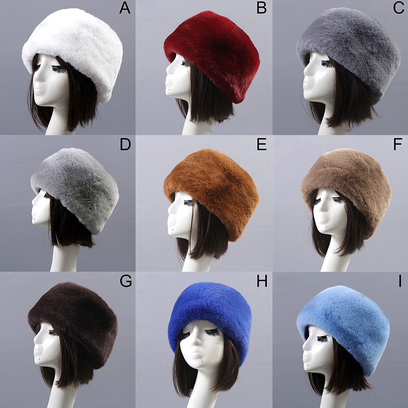 Moda Rrabbit Faux futro kozak styl rosyjski kobiety zimowe miękkie czapki narciarskie ciepłe okrągłe płaskie czapki kobiece nakrycia głowy