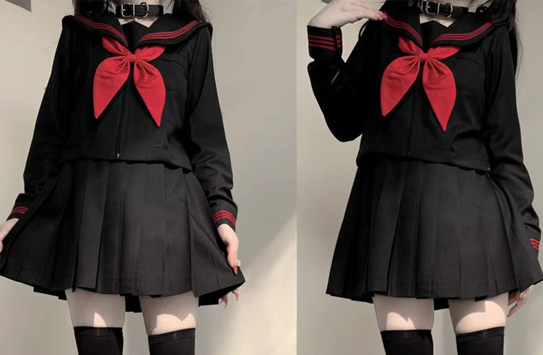 Japan echte Schuluniform Anzug Seemann JK Basic Cartoon Mädchen Marine Seemann Uniform schwarz setzt Marine Kostüm Frauen Mädchen Kostüm