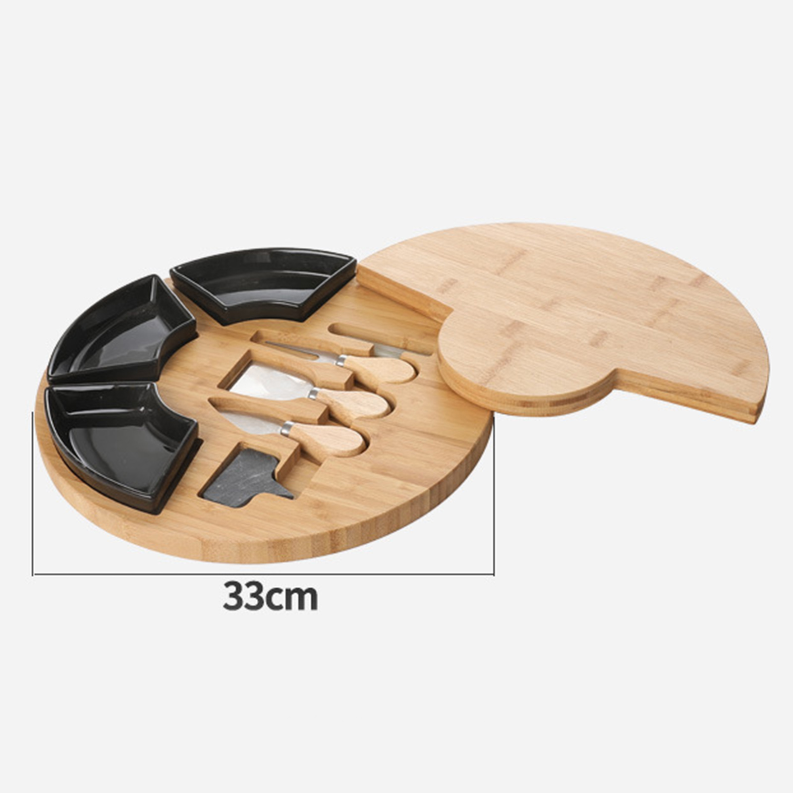 Bamboo Cheese Board Platter and Knife Set Cutting Charcuterie Platter Serving Wooden Tray for Wine Crackers Brie and Meat: black