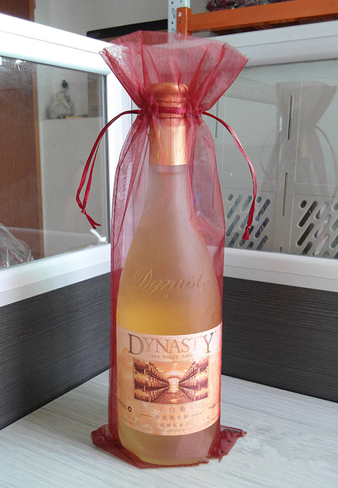 Organza wijnzakken met trekkoord, huwelijkscadeauzakje in paars rood goud roze bungurdy champagnefleshouder, feestevenementbenodigdheden: Fluorescentie Geel