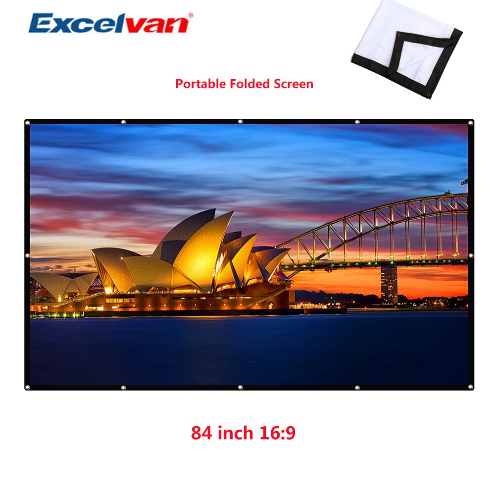Excelvan 84 inch Eenvoudige Gevouwen Projectiescherm Wrap Stof Roll Up 16:9 Doek Scherm met gat voor projector Home theater