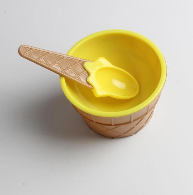 1Set Kids Ice Cream Bowl Spoon Set Durable Children Lovely Dessert Bowl DIY Ice Cream Tools For Kitchen: YE