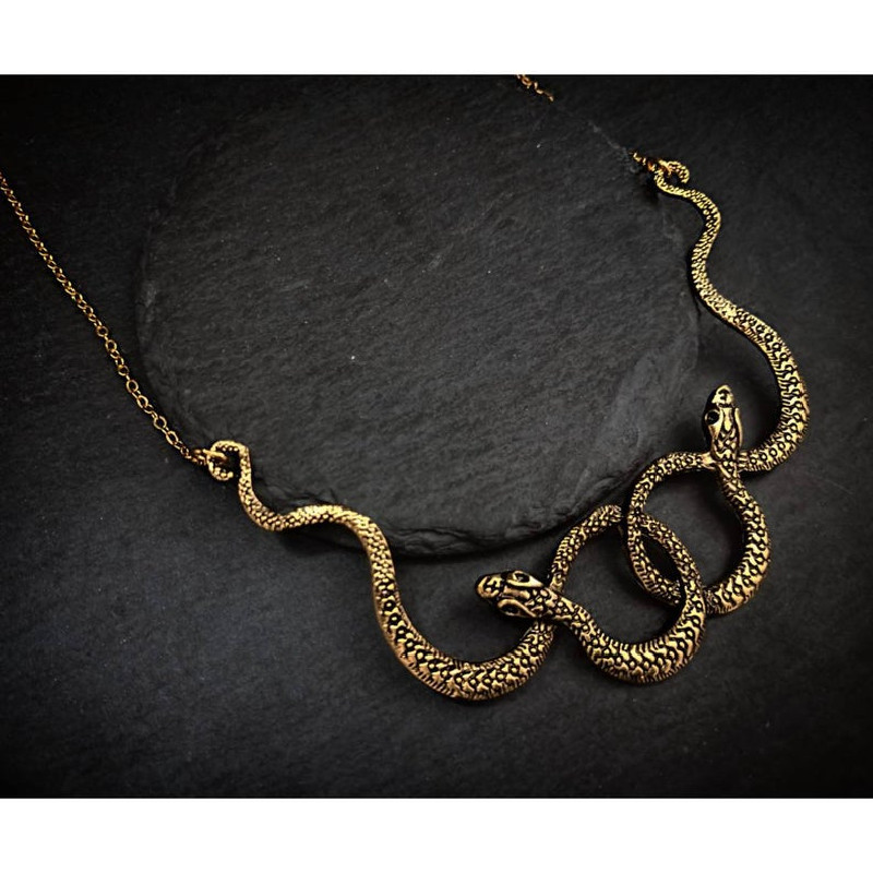 Goth entrelacé serpent goutte d'eau cristal collier gothique Punk bijoux déclaration fête Grunge pendentif sorcière charme: 70 cm / Couleur or