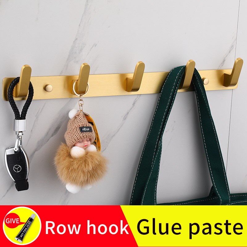 Sovrumsrad krokhängare vägg skruv gratis installation badrum handdukshängare morgonrock krok svart självhäftande vägg klädkrokar: Guld -5 st (limpasta