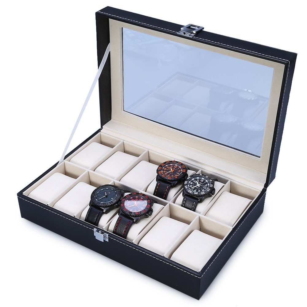12 guider læder ur boks smykker dispay box ure kasse smykker opbevaring organiseret cajas para relojes
