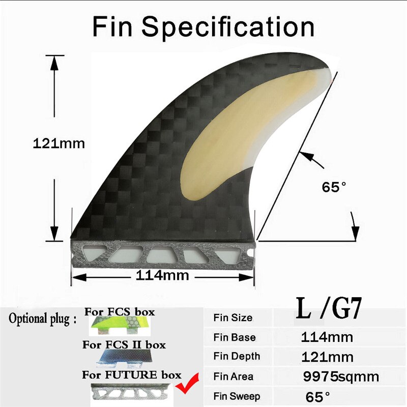 carbonfiber Surfboard Fins FUTURE plug Tri fin Set for FUTURE box large G7 size fiberglass bamboo with 12K carbon surf Fin