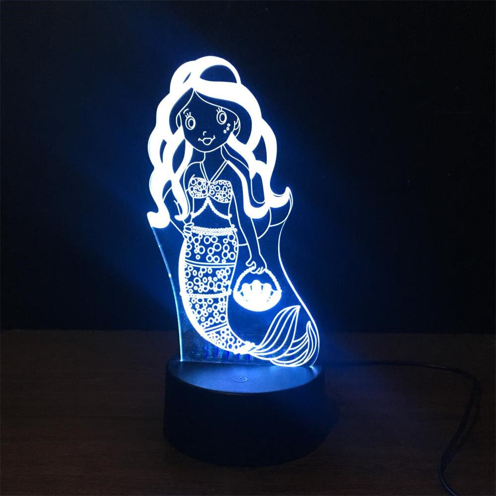 New Mermaid Colorful Touch 3D Night Lamp USB LED Stereo Vision Night Lantern Girl regalo di natale e compleanno