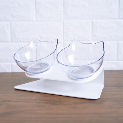 Orthopedic Anti-vomiting Cat Feeder Dog Bowl Transparent AS Material Non-slip Food Bowl With Protection Cervical Transparent Cat: clear two