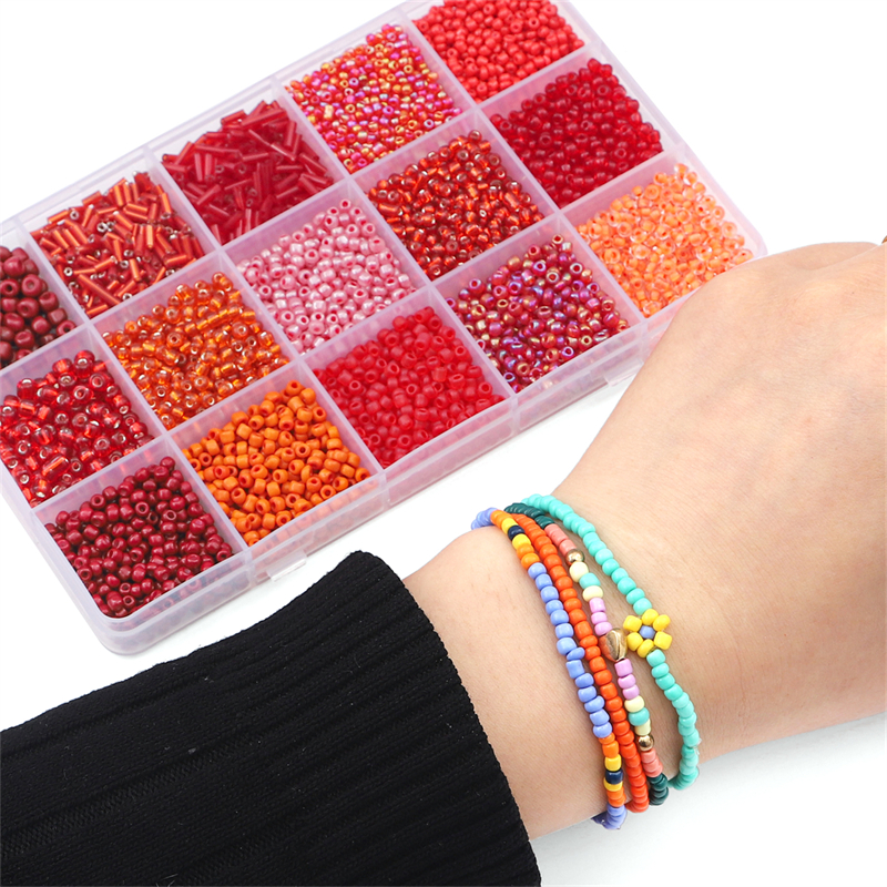 Juego de cuentas de vidrio de 15 colores para hacer pulseras, cuentas espaciadoras sueltas con caja de almacenamiento, Kit de tubos para manualidades, dijes de collares