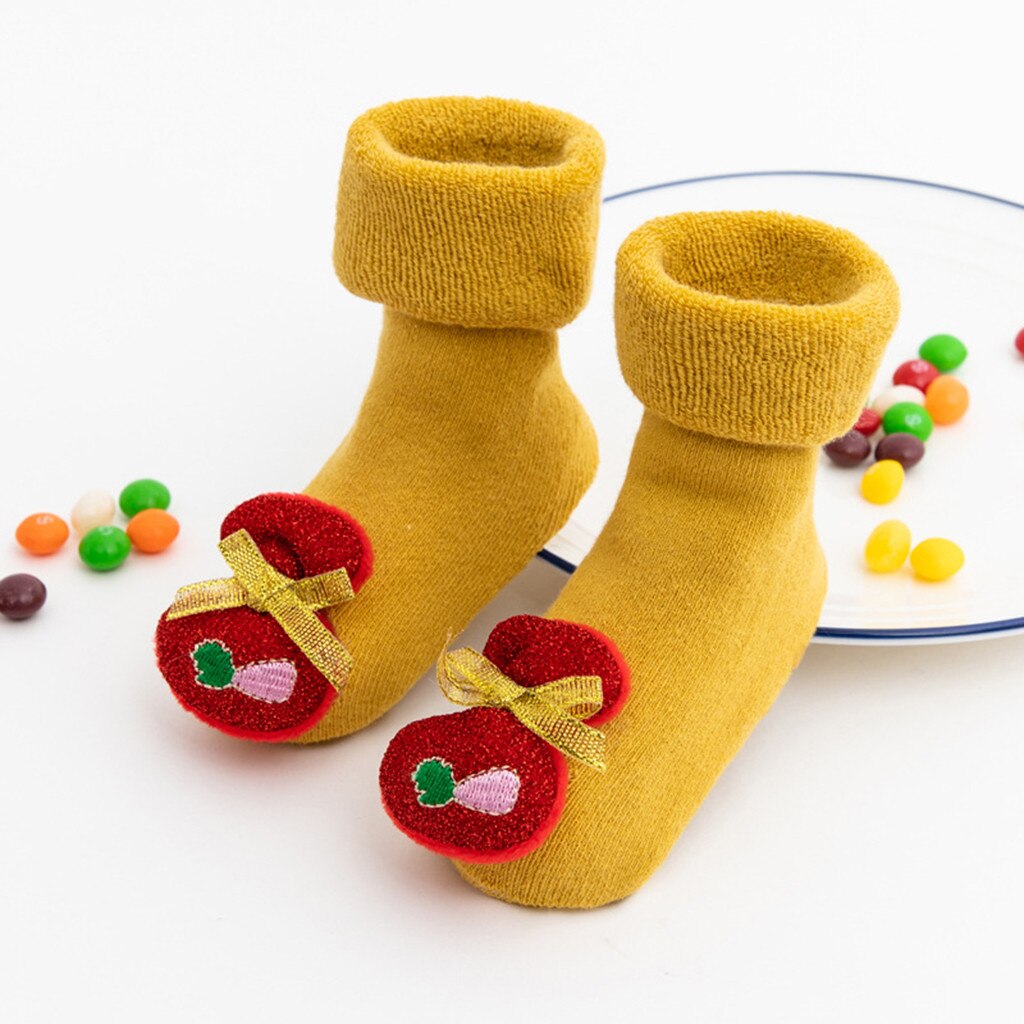 Baby sokken Peuter Kids baby Jongens Meisjes Kerst Santa Herten Anti-Slip Gebreide Warme Sokken baby winter sokken # pingyou: Yellow  / S