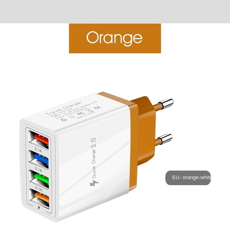 Caricabatterie per telefono cellulare 4USB, testa di ricarica a colori 3A, luce a LED, adattatore per telefono Tablet Standard europeo e americano