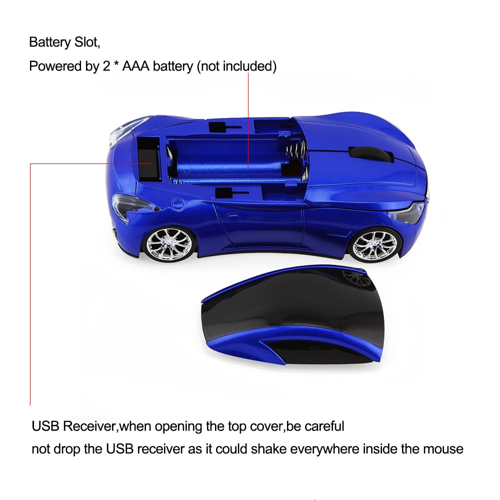 Chyi auto-vormige draadloze muis, usb optische computer mini-muis, 3d pc 1600 dpi muis met led-lampje voor kindernotebook en laptop