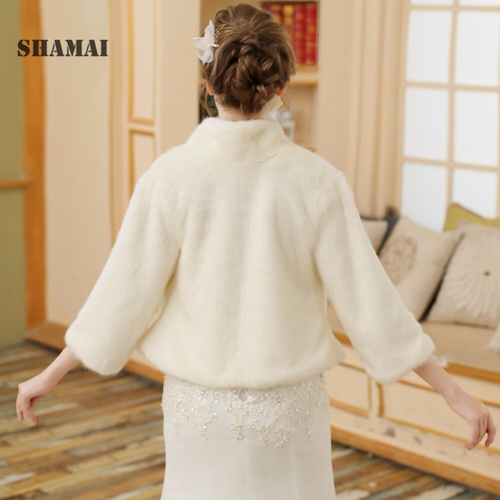 Veste de mariage en fausse fourrure pour femme, col haut, couleur Champagne clair, châle, étole, boléro