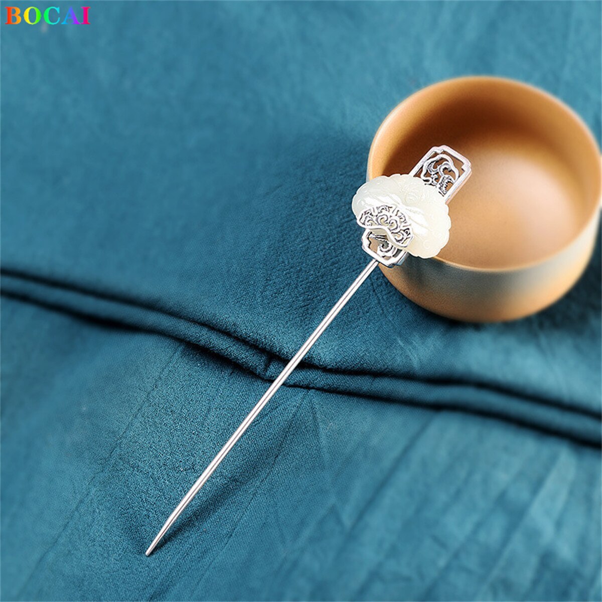 Bocai  s925 haaraccessoires aus sterlingsilber, beliebter retro-totem-jadequasten-kopfschmuck, haarnadelschmuck aus reinem silber für damen