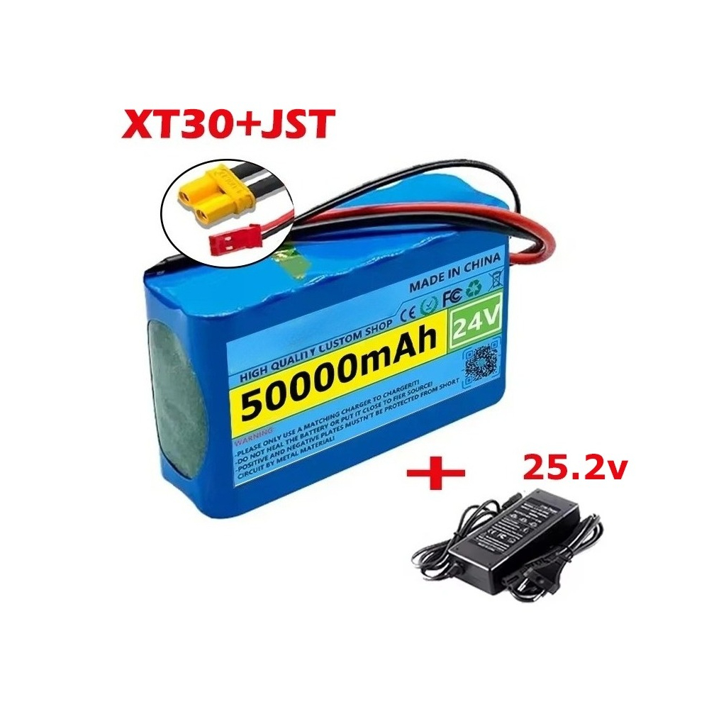 Batterie rechargeable au lithium 24V 50000mAh 6s2p 18650 avec panneau de protection BMS batterie lithium-ion avec chargeur: Violet