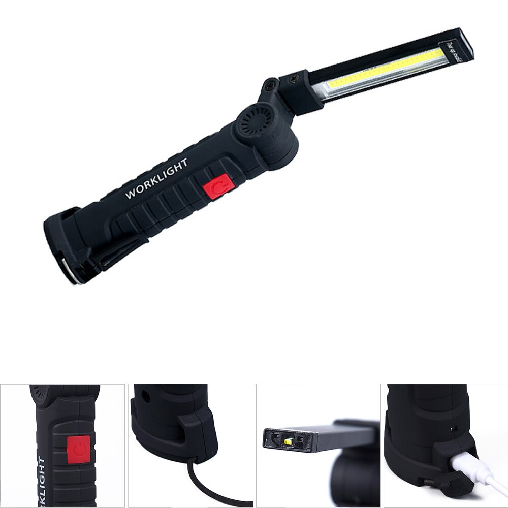 Rechargeable COB LED Slim Work Light Lamp Flashlight Inspect Fold Torch built-in 18650 battery