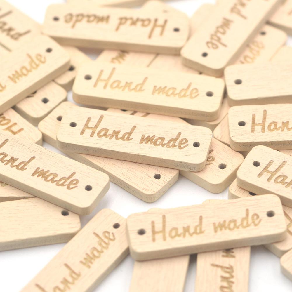 50 Stuks Houten Handgemaakte Label Tags Naaien 2 Gaten Kleurrijke Knoppen Kleding Custom Label Schoenen Tassen Diy Ambachten Supplies Decor: wood color