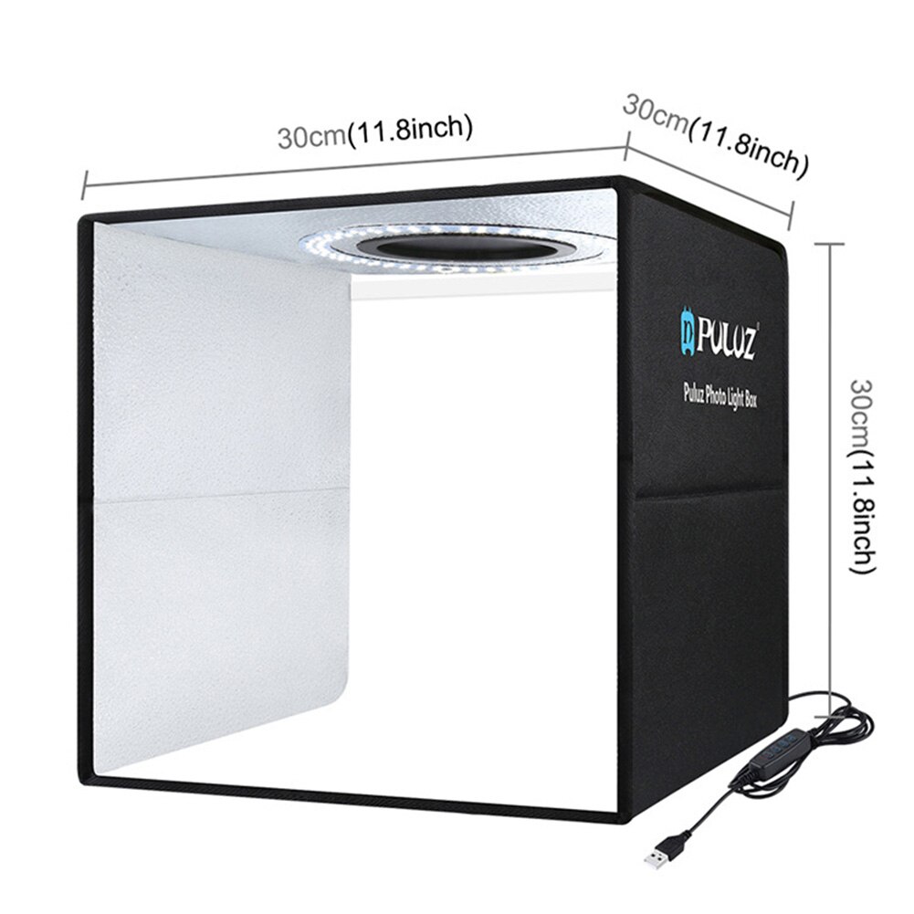 Puluz Photo Studio Lightbox Portable Photography Lighting Box Ring Led Softbox Shooting Tent Box Kit 6 Colors Backdrops Photobox: black  30cm