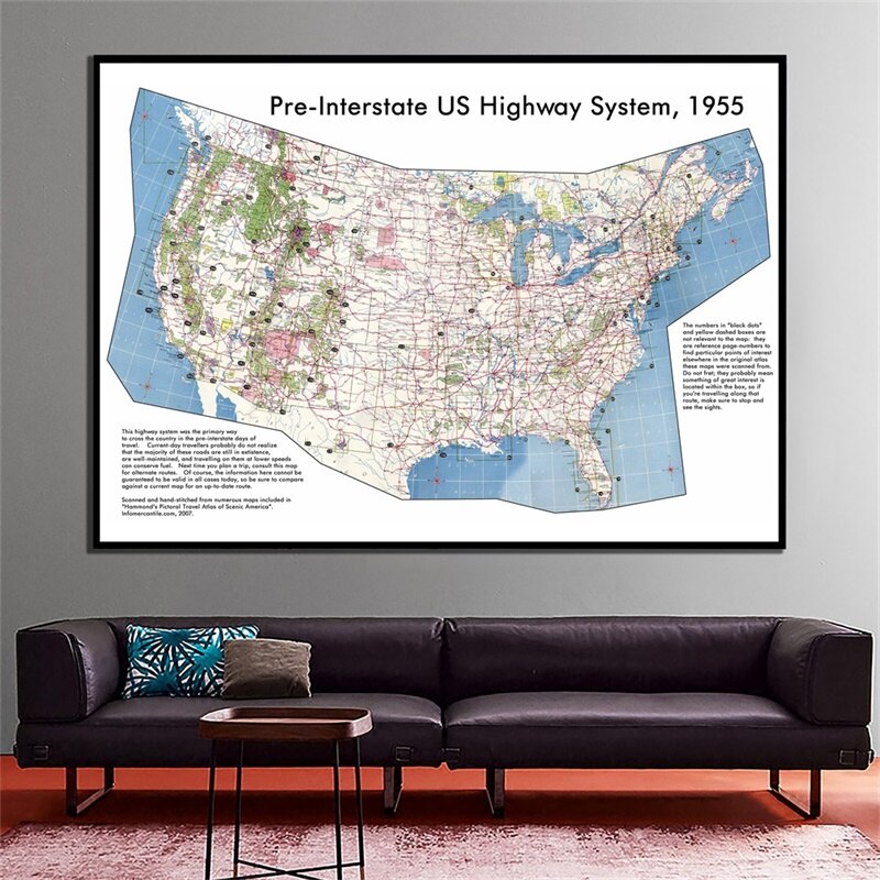 150x225cm Large Map of The United States Pre-Interstate American Highway System Map School Office Wall Decor Non-woven Poster