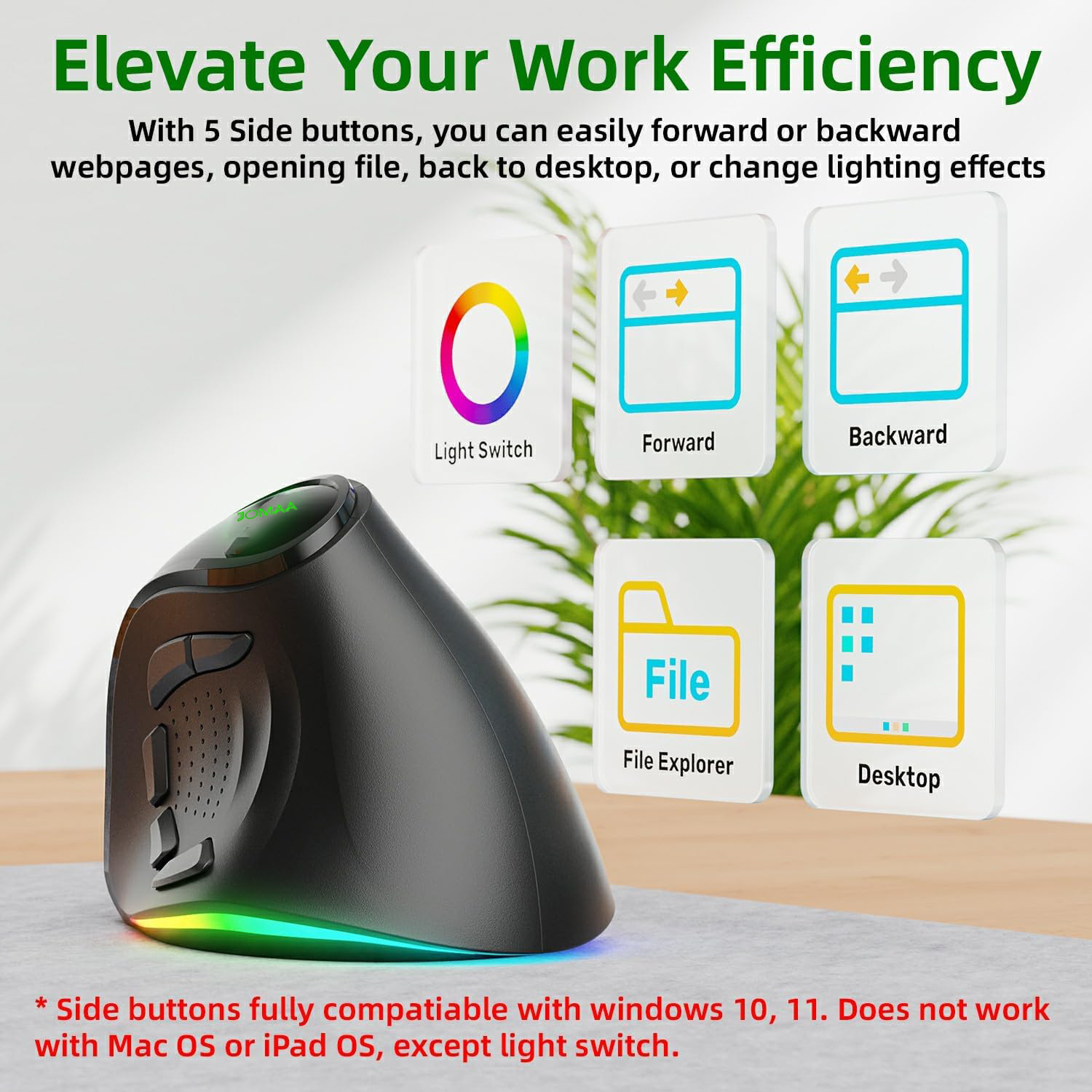 2.4G Dual Modes Ergonomic Vertical Wireless Mouse 4000 DPI 9 Buttons RGB Backlit Rechargeable Wireless Silent Mouse for Desktop