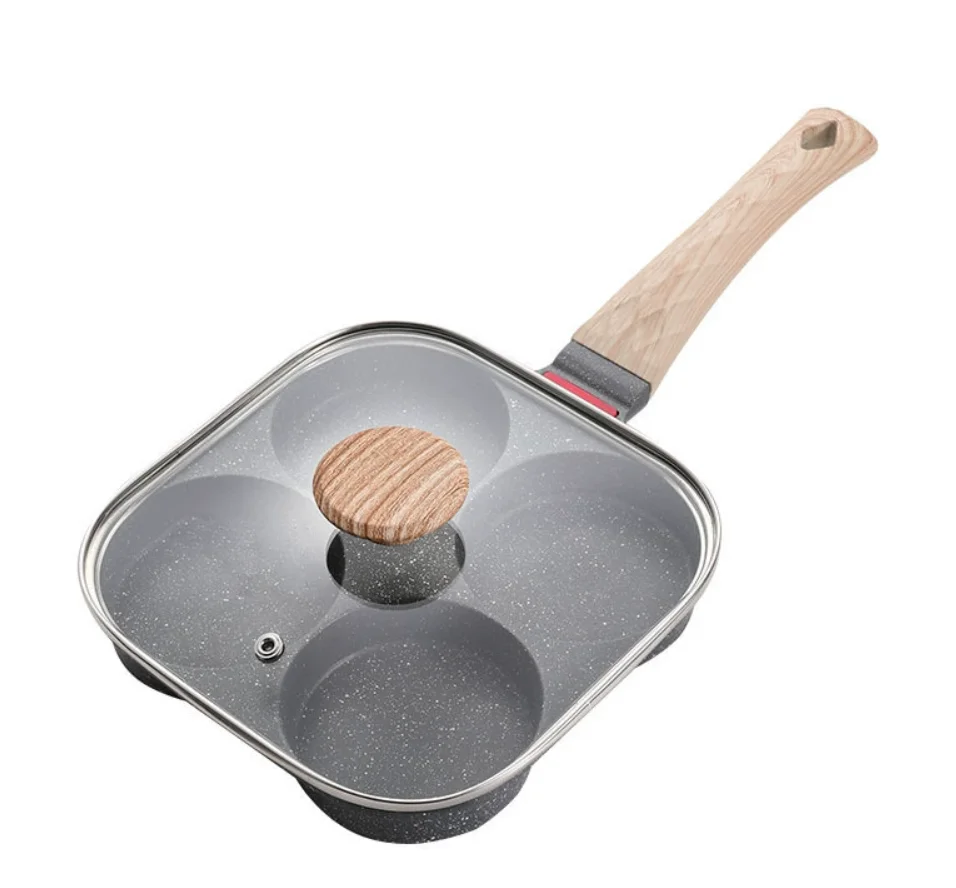 Padella per frittata a 4 fori con coperchio Padella per Hamburger per uova Fornello universale a induzione a gas Padella per uova antiaderente Pentole per cottura delle uova da cucina: marina militare Blu