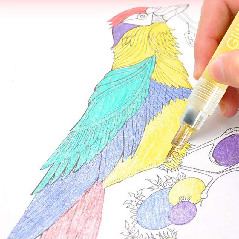 12 kpl/setti glitter väri 2mm markkeri kynä kiiltävä piirustuskynät pigmenttimuste scrapbooking musta kortti koulutaidetarvikkeet paperitavarat